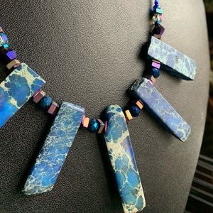 Handmade- OOAK - lapis and stone necklace with crystal and glass beads